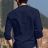 Anouk Blue Pure Cotton Roll-Up Sleeves Band Collar Straight Short Kurta