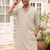 Anouk Geometric Embroidered Mandarin Collar Straight Chikankari Work Cotton Kurta