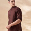 Anouk Men Mandarin Collar Roll-Up Sleeves Cotton Straight Short Kurta