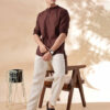 Anouk Men Mandarin Collar Roll-Up Sleeves Cotton Straight Short Kurta