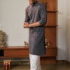 Anouk Men's Classic Grey Solid Cotton Straight Long Kurta