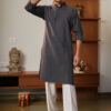 Anouk Men's Classic Grey Solid Cotton Straight Long Kurta