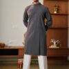 Anouk Men's Classic Grey Solid Cotton Straight Long Kurta