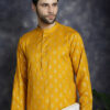 Anouk Mustard Yellow Ethnic Motifs Printed Band Collar Straight Kurta