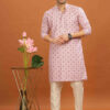Anouk Pink Geometric Printed Sequinned Mandarin Collar Cotton Straight Kurta