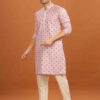 Anouk Pink Geometric Printed Sequinned Mandarin Collar Cotton Straight Kurta