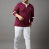 bigbanana Plus Size Men Maroon Henley Collar Bio Finish T-shirt
