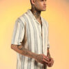 Campus Sutra Men Comfort Cuban Collar Vertical Striped Cotton Oversized Casual Shirt