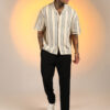 Campus Sutra Men Comfort Cuban Collar Vertical Striped Cotton Oversized Casual Shirt