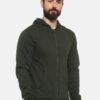 Campus Sutra Men Olive Green Solid Hooded Sweatshirt