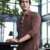 Campus Sutra Textured Roll-Up Sleeves Relaxed Fit Comfort Casual Shirt