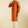 Diwas by Manyavar Woven Design Mandarin Collar Cotton Straight Kurta