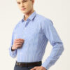English Navy Men Slim Fit Opaque Striped Formal Shirt