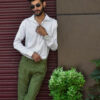 English Navy Men White Slim Fit Formal Shirt