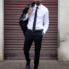 English Navy Men White Slim Fit Formal Shirt