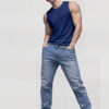 Friskers Mens Navy Blue Sleeveless Round Neck Tshirts