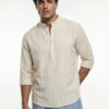 glitchez Striped Band Collar Casual Shirt