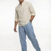 glitchez Striped Band Collar Casual Shirt
