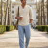 glitchez Striped Band Collar Casual Shirt