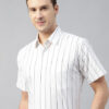 Hancock Men Spread Collar Vertical Striped Cotton Slim Fit Formal Shirt
