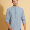 HERE&NOW Band Collar Cuffed Sleeves Straight Short Kurta