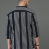 HERE&NOW Black & White Striped Printed Band Collar Cotton Straight Short Kurta