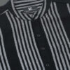 HERE&NOW Black & White Striped Printed Band Collar Cotton Straight Short Kurta