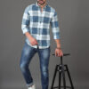 HERE&NOW Blue Slim Fit Checked Button-Down Collar Opaque Cotton Casual Shirt