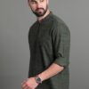 HERE&NOW Mandarin Collar Geometric Cotton Thread Work Dobby Short Kurta