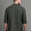 HERE&NOW Mandarin Collar Geometric Cotton Thread Work Dobby Short Kurta