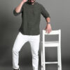 HERE&NOW Mandarin Collar Geometric Cotton Thread Work Dobby Short Kurta