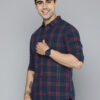HERE&NOW Men Navy Blue Slim Fit Checked Casual Shirt