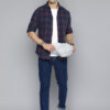 HERE&NOW Men Navy Blue Slim Fit Checked Casual Shirt