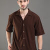 HERE&NOW Ribbed Cuban Collar Corduroy Oversized Casual Shirt