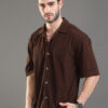 HERE&NOW Ribbed Cuban Collar Corduroy Oversized Casual Shirt