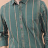 HIGHLANDER Green Vertical Striped Slim Fit Spread Collar Cotton Casual Shirt
