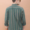 HIGHLANDER Green Vertical Striped Slim Fit Spread Collar Cotton Casual Shirt