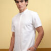 HIGHLANDER Men Band Collar Solid Cotton Casual Shirt
