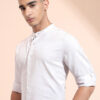 Highlander Men Dobby Textured Solid Mandarin Collar Shirt