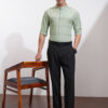 Highlander Men Mint Dobby Textured Striped Mandarin Collar Casual Regular Fit Shirt