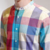Highlander Men Muicolor Cotton Linen Checked Mandarin Collar Casual Shirt