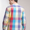 Highlander Men Muicolor Cotton Linen Checked Mandarin Collar Casual Shirt