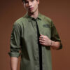 HIGHLANDER Men Olive Green Slim Fit Solid Casual Shirt