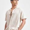 HIGHLANDER Men Relaxed Fit Textured Cuban Collar Cotton Casual Shirt
