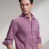 HIGHLANDER Men Slim Fit Textured Spread Collar Formal Shirt