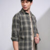 HIGHLANDER Men Textured Casual Checked Slim FIt Shirt