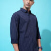 HIGHLANDER Men Vertical Stripes Cutaway Collar Chest Pocket Casual Shirt