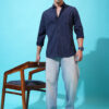 HIGHLANDER Men Vertical Stripes Cutaway Collar Chest Pocket Casual Shirt