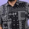 HIGHLANDER Plus Size Black Ethnic Motifs Printed Spread Collar Cotton Casual Shirt