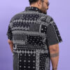 HIGHLANDER Plus Size Black Ethnic Motifs Printed Spread Collar Cotton Casual Shirt